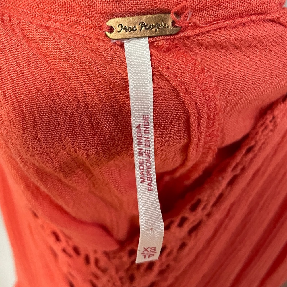 Free People Orange Pink Lacy V Neck Tie Back Maxi Overskirt Dress Sz XS - Picture 3 of 7